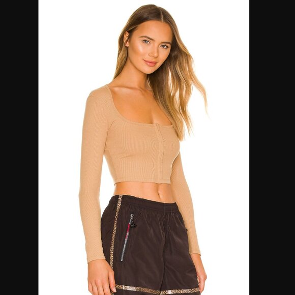 Adam Selman Sport Square Neck Cardigan - Khaki Size S - Picture 2 of 10